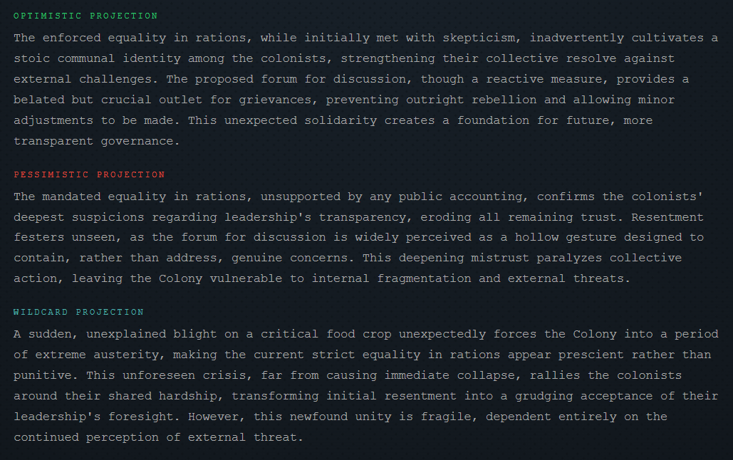 TimelineWeave — three projected futures