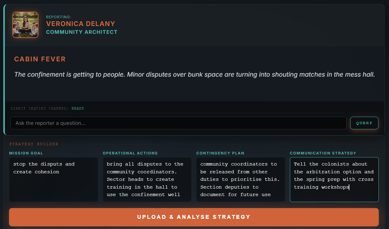 Cabin Fever decision input screen