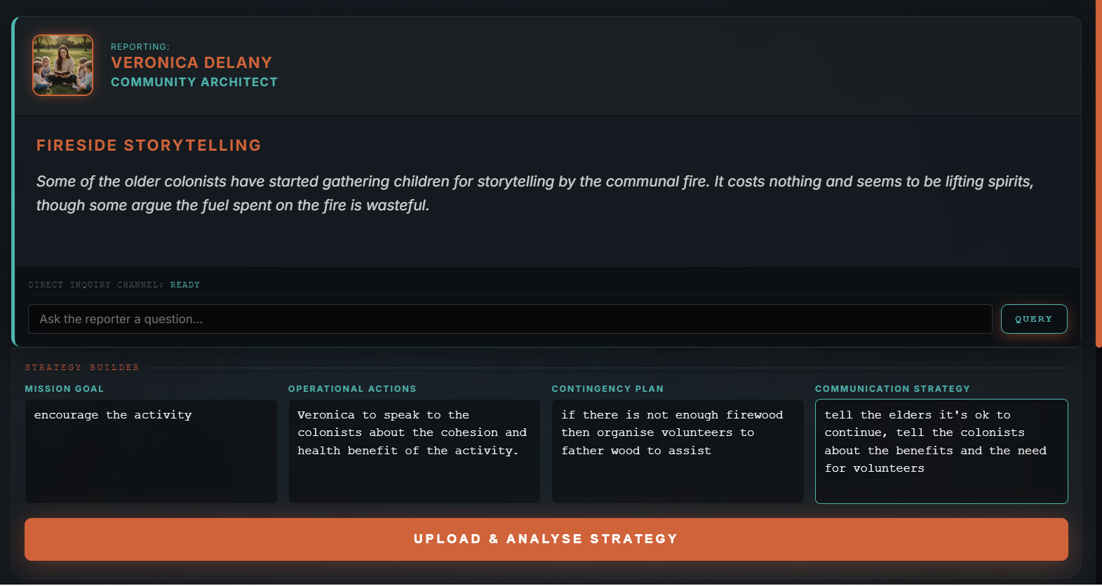 Fireside Storytelling decision input