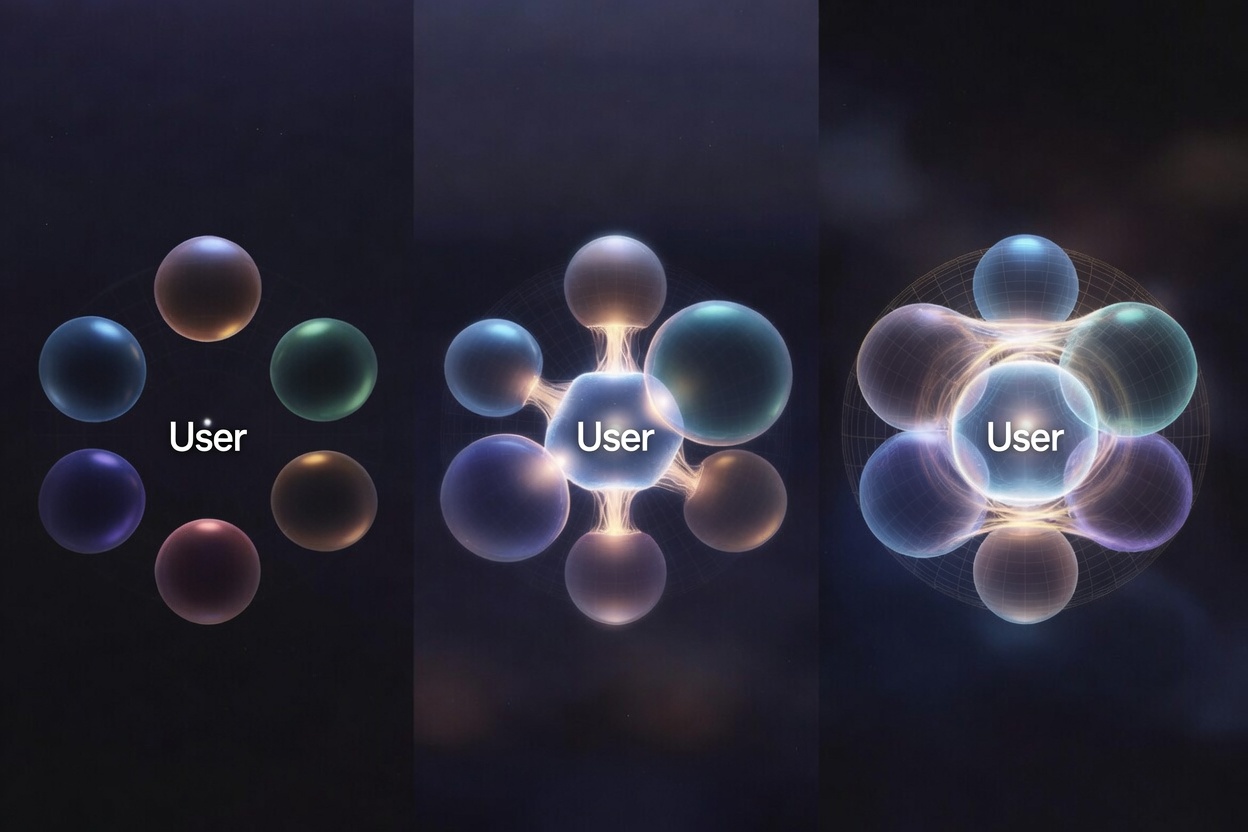 User development over 30 cycles — from separate advisor perspectives to synthesised judgment